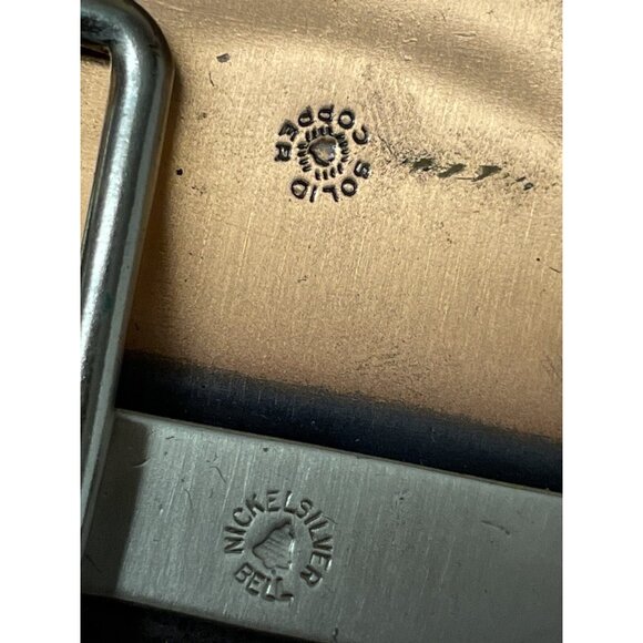 Vintage Belt Buckle Solid Copper Turquoise Inlay Nickel Silver Bell - Picture 4 of 16